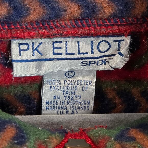 Vintage 90 Southwestern PK Elliot Sport Fleece Zip Sweater Red Green Aztec Print - Picture 2 of 6